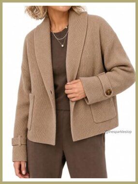 Womens Open Front Sweater Jacket Chunky Knit Shawl Collar Cardigan